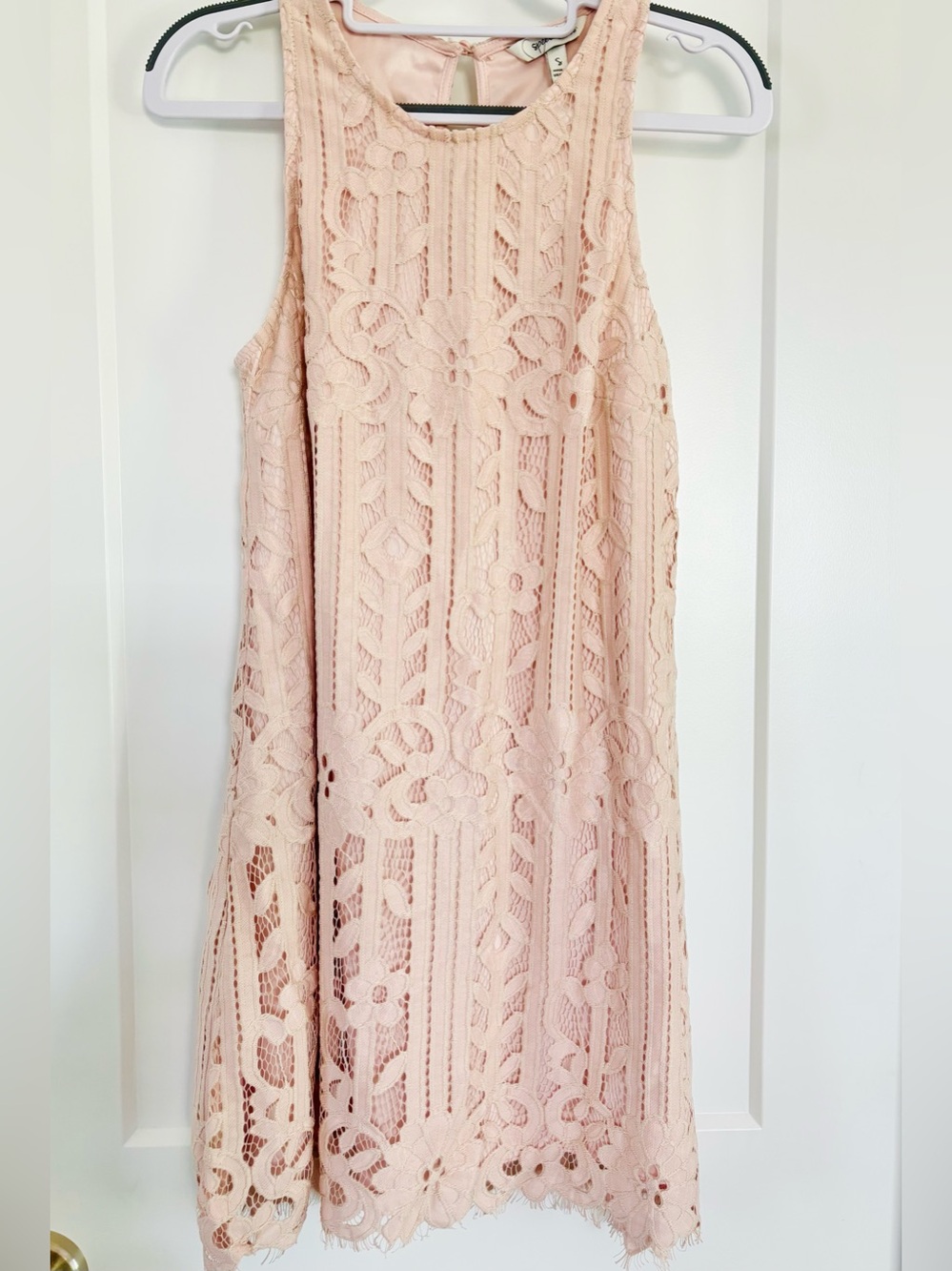Vintage Blush Pink Lace Sleeveless Above Knee Mini Dress